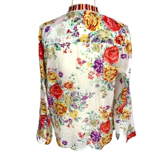 Floral Embroidered Boho Cottagecore Blouse 100% Cotton Lightweight L Romantic - Picture 6 of 11